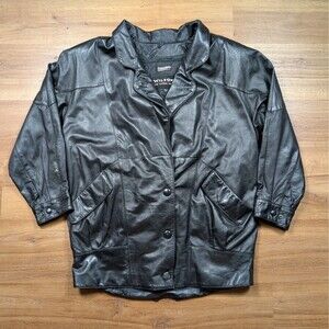 VTG Wilsons Leather Jacket Women Large Black Thinsulate Liner Mid Length Coat